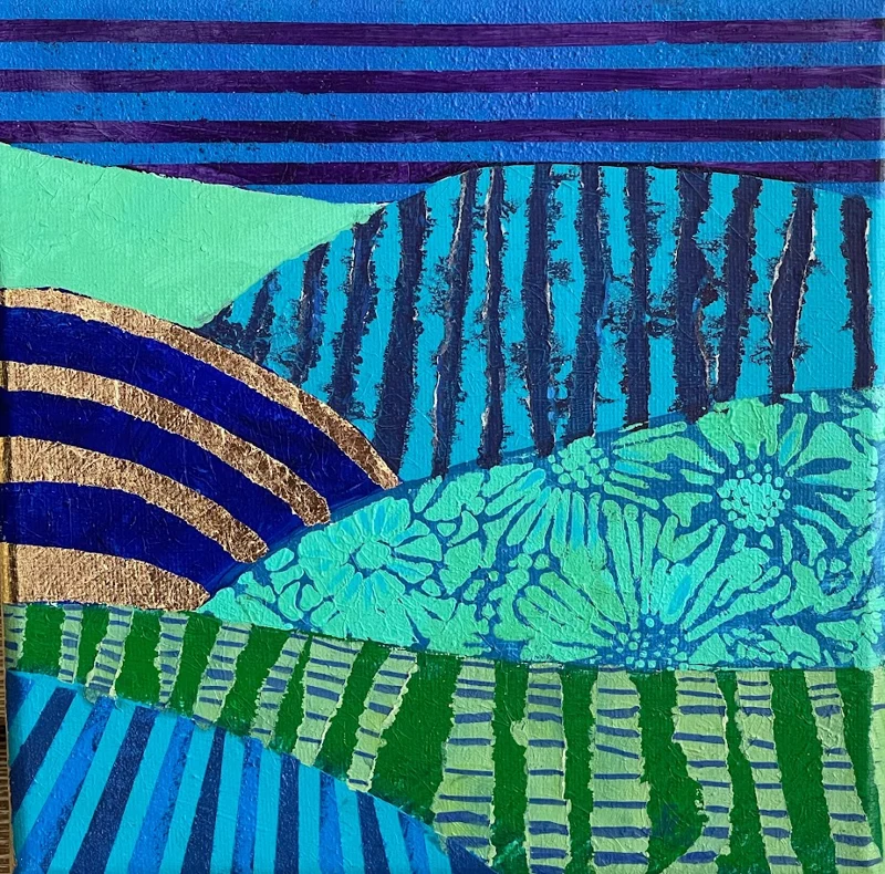 Composizione colorata con campiture paesaggistiche blu e verdi — belle arti dal mondo di PAGANE