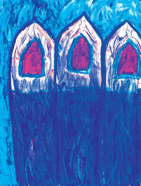 Tre forme ad arco chiare su fondo blu — dipinto di Kristiyan Petrov