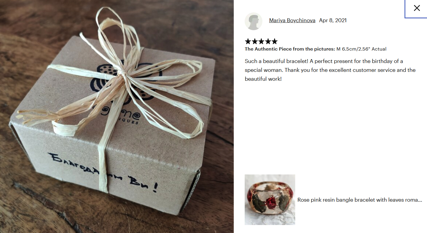 Recensione originale su Etsy con foto: confezione regalo di un bracciale